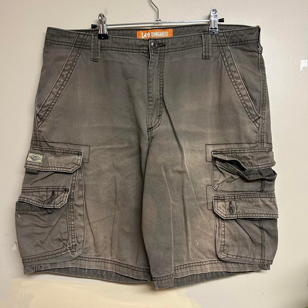 Lee Dungarees Mens Faded Brown Baggy Utility Cargo Shorts Y2K 36
